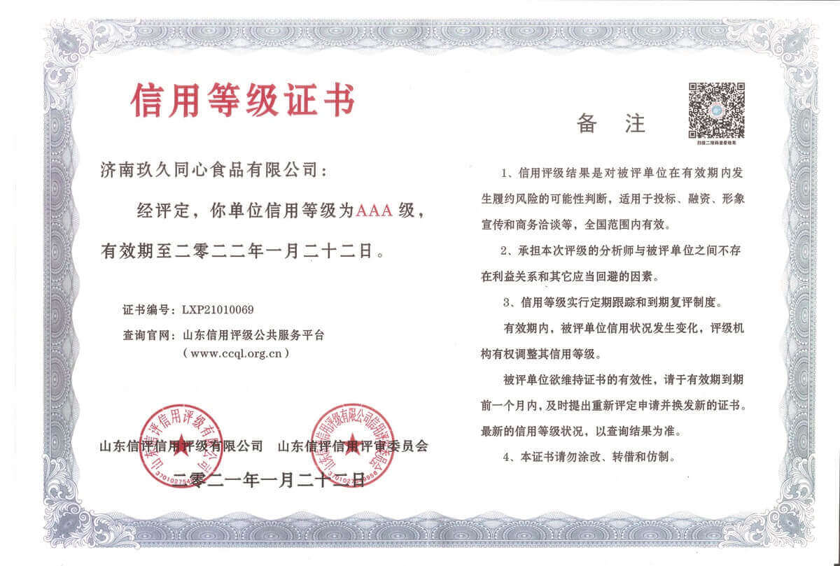 信用等級證書 